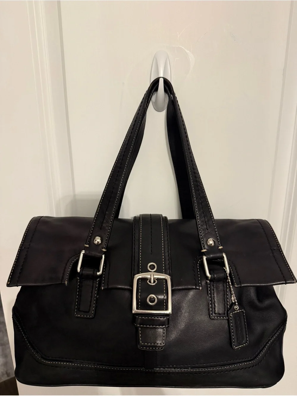 Coach SoHo Hamilton Black Leather Buckle Satchel Handbag
